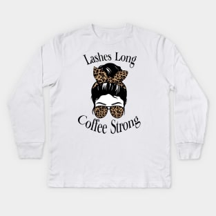 Lashes long, coffee strong cheetah print quote Kids Long Sleeve T-Shirt